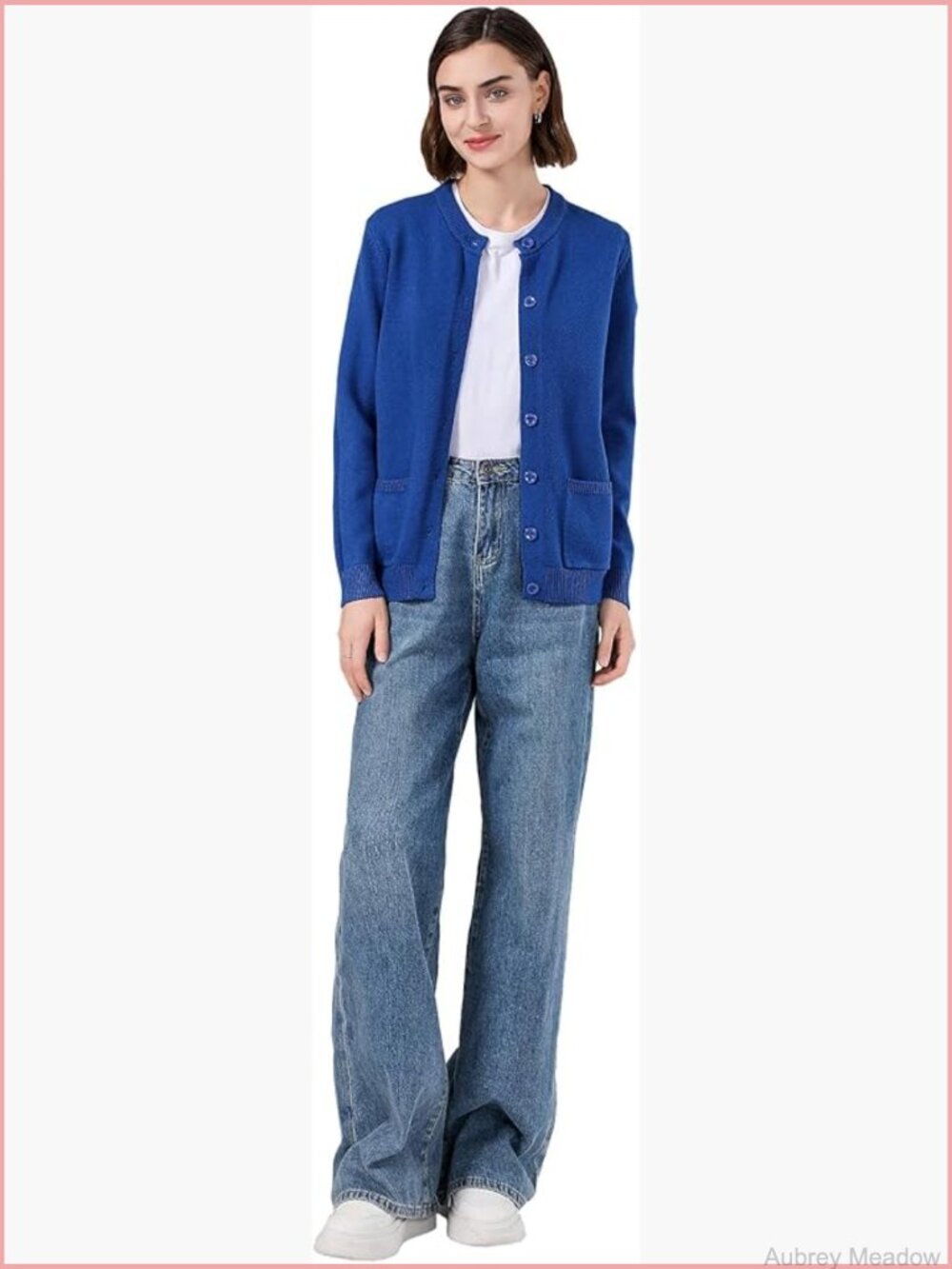 Women Cardigan Sweater Button Down Crew Neck Ribbed Knit with Pockets
